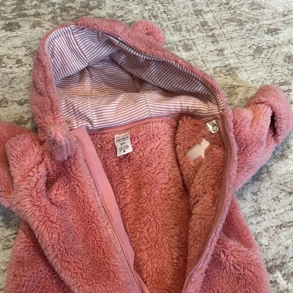 Carter’s Cozy Pink Hooded Baby Onesie 3 months - Picture 6 of 7